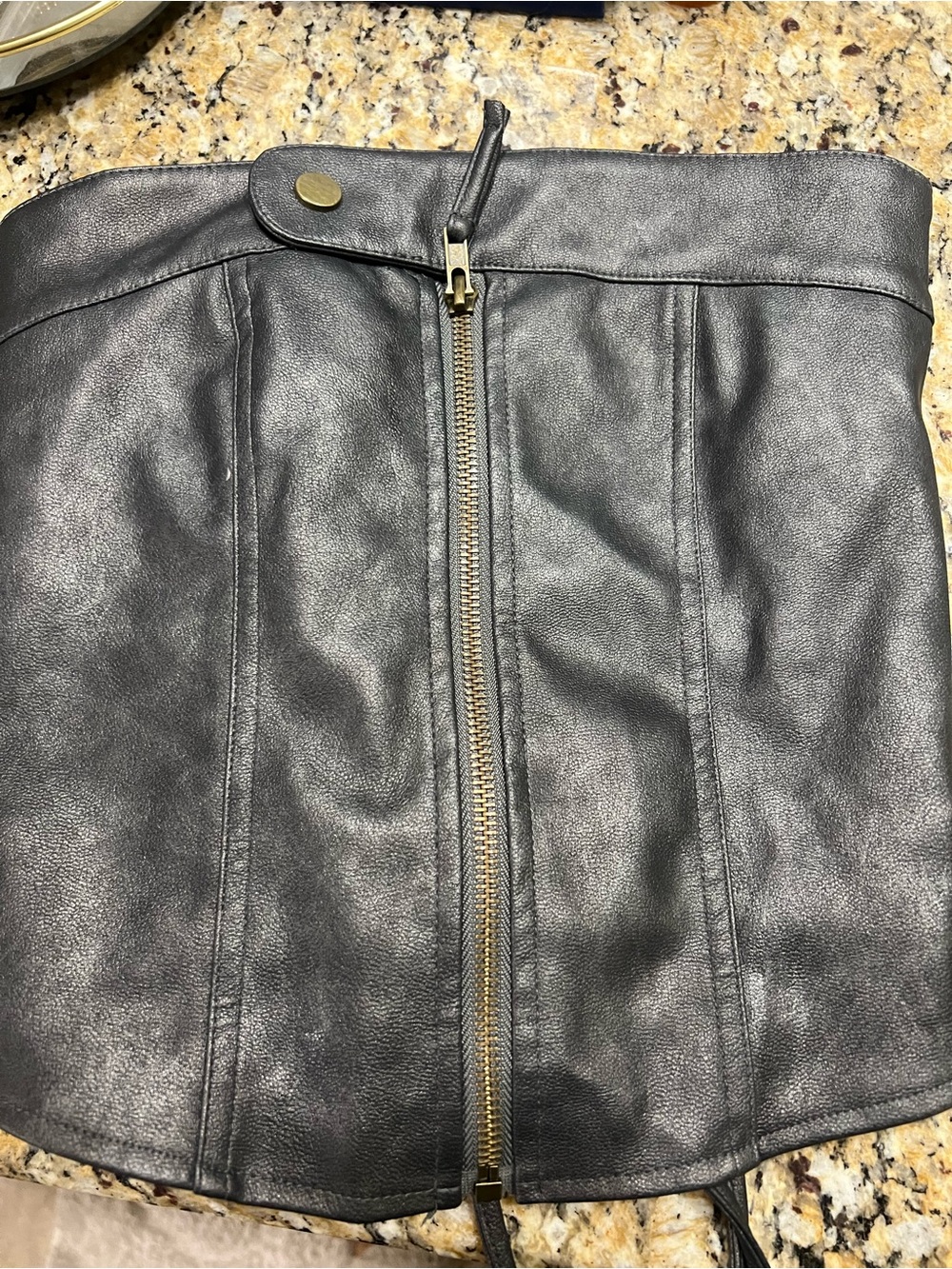 Edikted Black Leather Front-Zip Shirt with Brass Hardware
